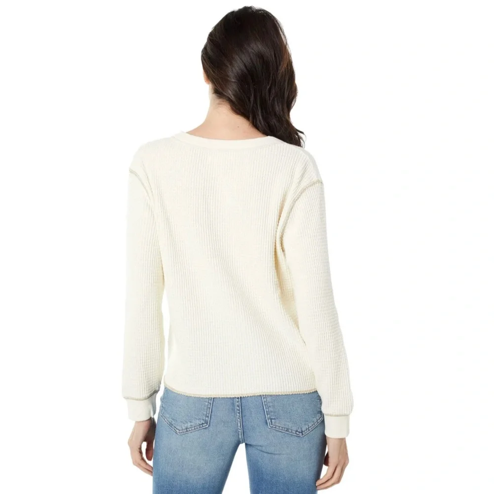 NWT Madewell Waffle Split-Neck Crop Tee, Cream, XS - Picture 5 of 5